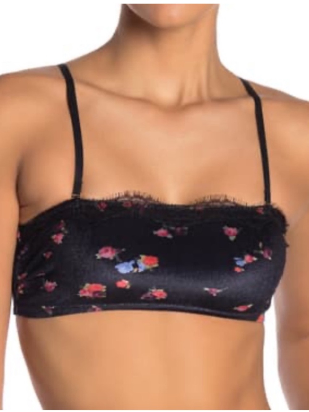 Jason Wu Velour Black Floral Lace-Trim Bandeau Bralette
